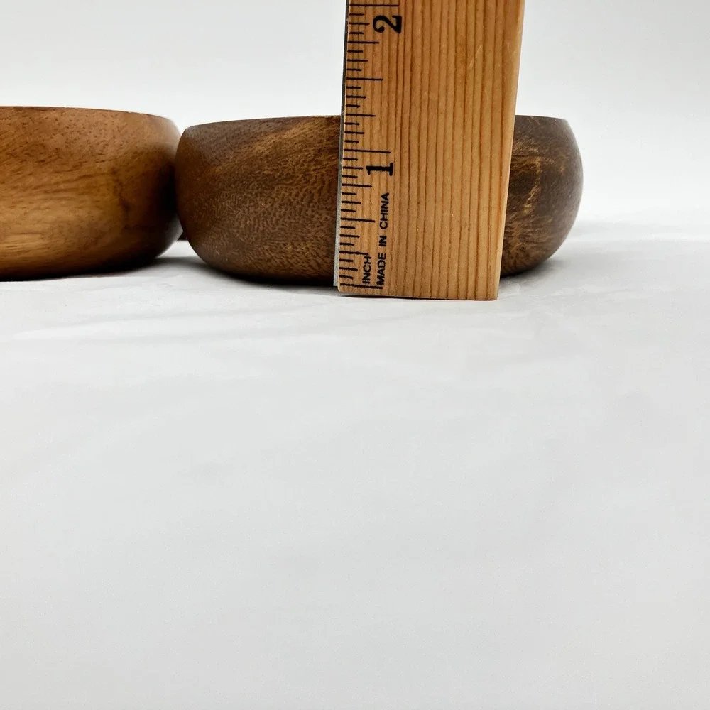 Wood Snack Bowls Set of 4 4in Brown Handcrafted Mid Century Style